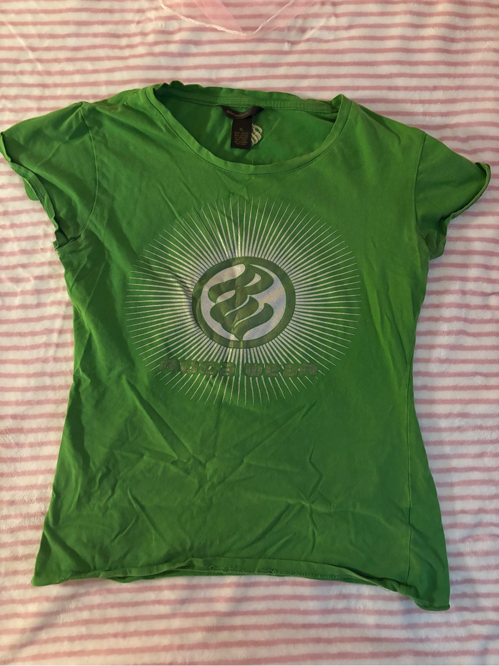 Vintage Rocawear Bright Green Short Sleeve Tee with Silver Burst Graphic
